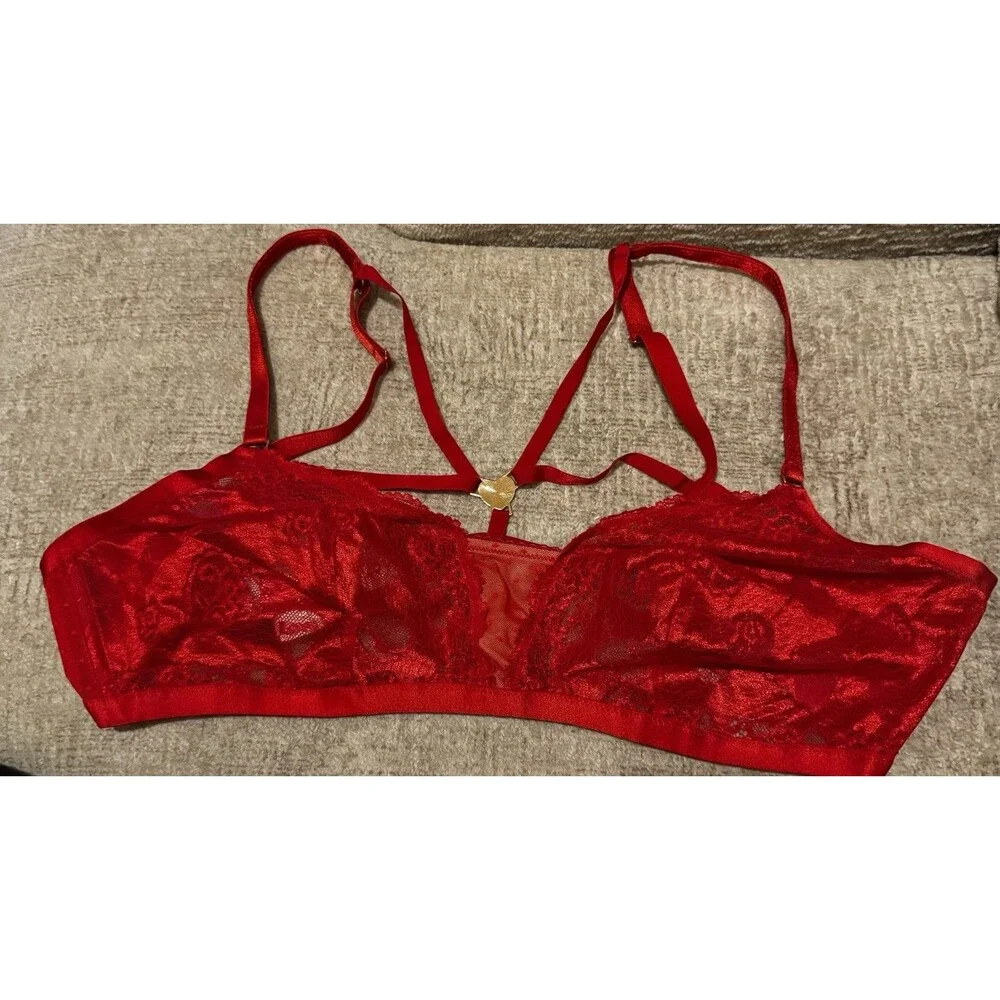 Savage X Fenty Candy Hearts Lace Bralette Straps ‘DO ME’ Charm Goji Red Sz 2X